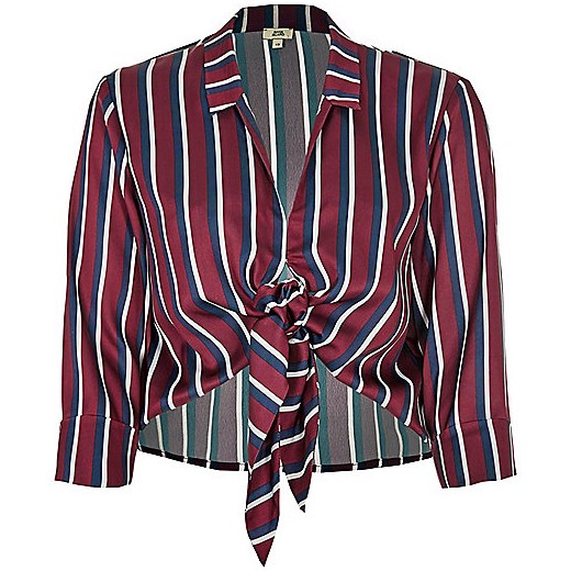 Red stripe satin tie front shirt  fioletowy River Island  