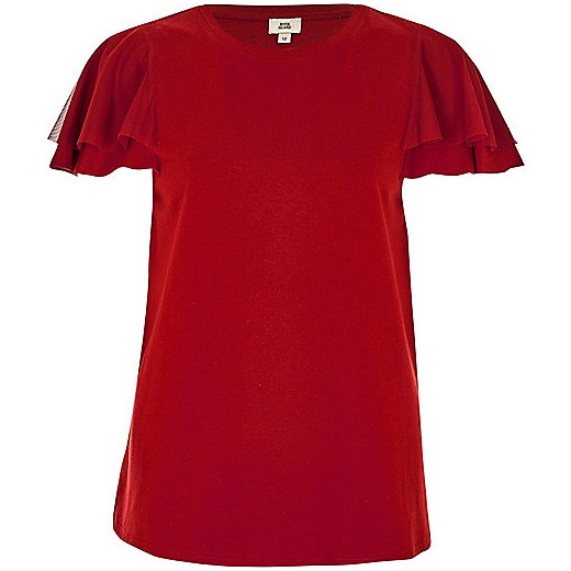 Red short mesh sleeve T-shirt  River Island czerwony  