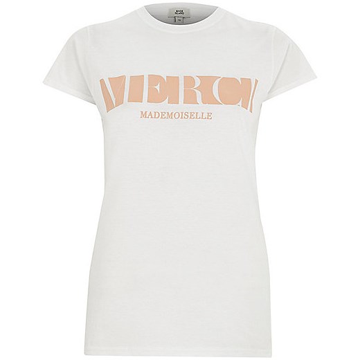 White 'merci' fitted short sleeve T-shirt  szary River Island  
