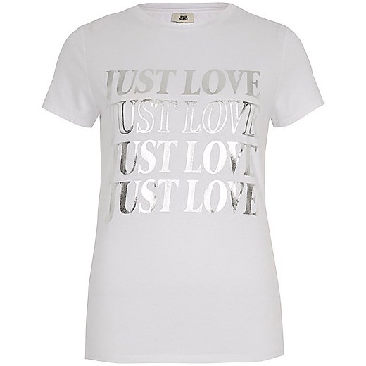 White 'just love' foil print fitted T-shirt  szary River Island  