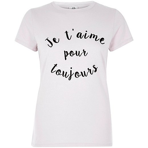 Beige 'je t'aime' fitted short sleeve T-shirt  szary River Island  