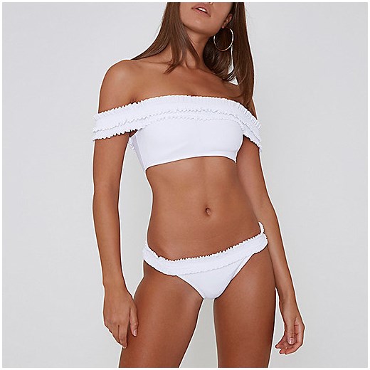 White shirred bardot bikini top 