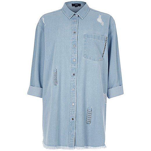 Blue ripped ring oversized denim shirt  River Island niebieski  