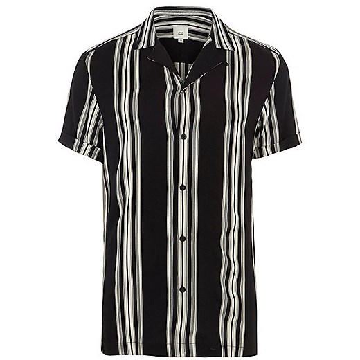Black mono stripe short sleeve casual shirt  River Island czarny  