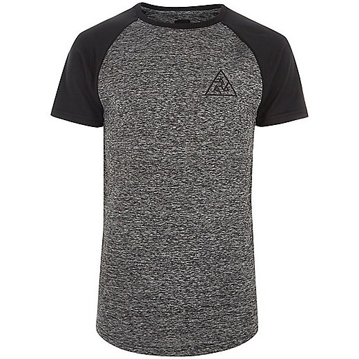 Grey raglan sleeve muscle fit knit T-shirt  szary River Island  