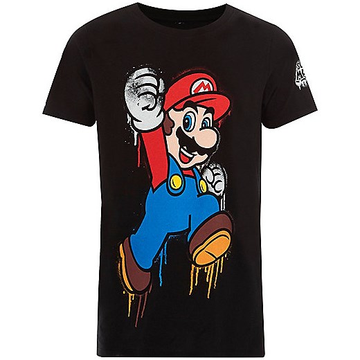 Boys black Super Mario print T-shirt  czarny River Island  