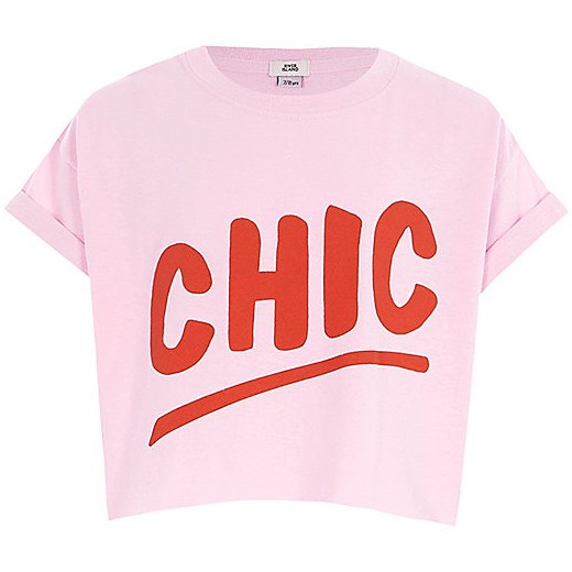 Girls pink 'chic' cropped T-shirt  River Island rozowy  