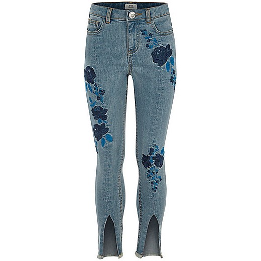 Girls blue Amelie embroidered jeans  szary River Island  