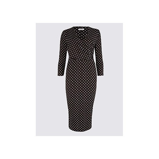 Spotted 3/4 Sleeve Wrap Midi Dress  Marks & Spencer szary  Marks&Spencer