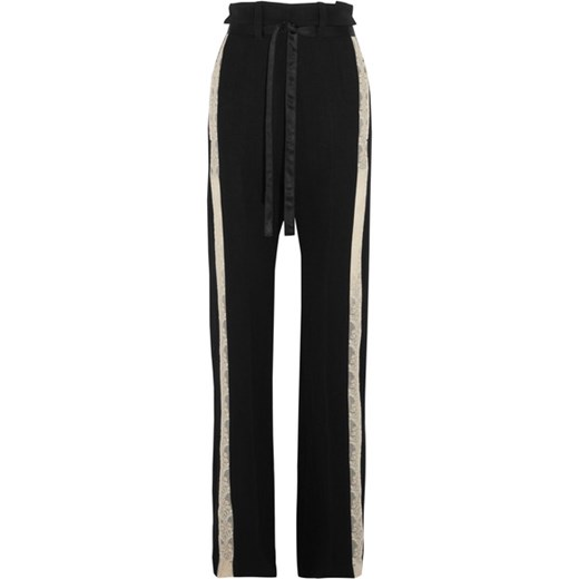 Lace-trimmed wool-blend wide-leg pants  czarny  NET-A-PORTER