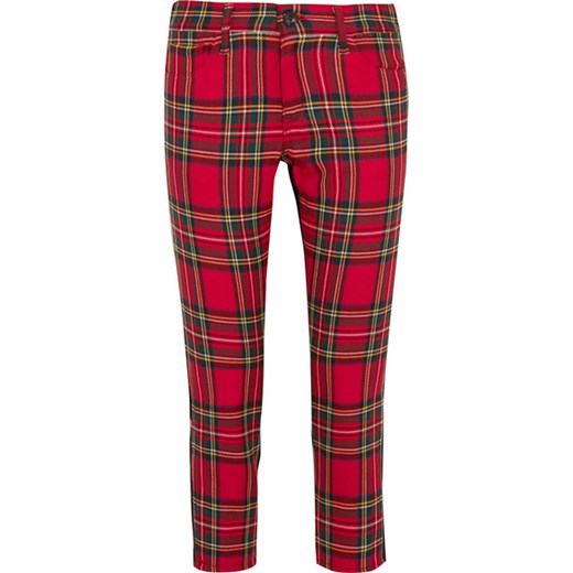 ropped paneled tartan wool mid-rise slim-leg jeans czerwony   NET-A-PORTER