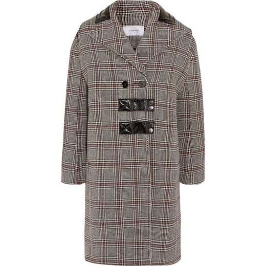 Patent leather-trimmed checked wool-blend coat    NET-A-PORTER