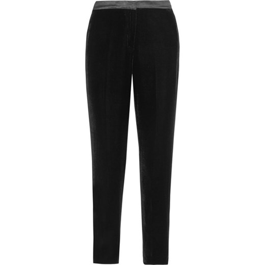 Silk satin-trimmed velvet tapered pants czarny   NET-A-PORTER
