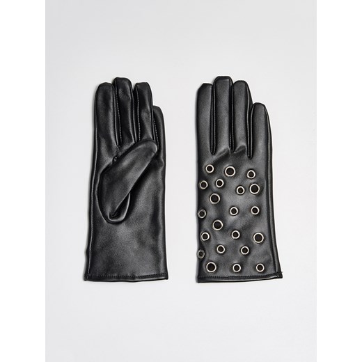 Sinsay - Rękawiczki z eko skóry z metalowym zdobieniem - Czarny Sinsay szary S/M 
