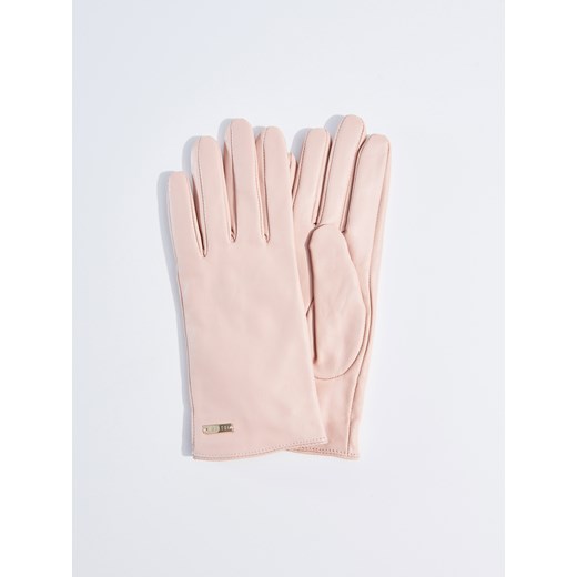 Mohito - Miękkie skórzane rękawiczki - Różowy bezowy Mohito M 