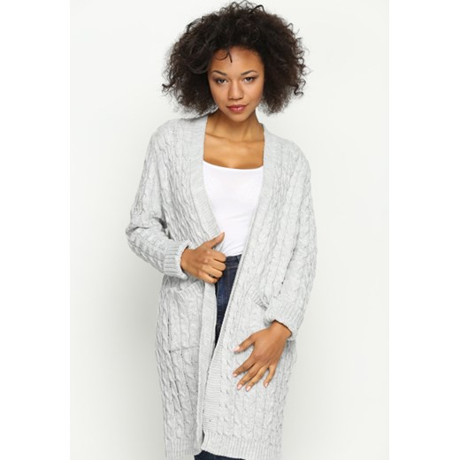 Szary Kardigan Dystopian  szary uniwersalny wyprzedaż Born2be Odzież 