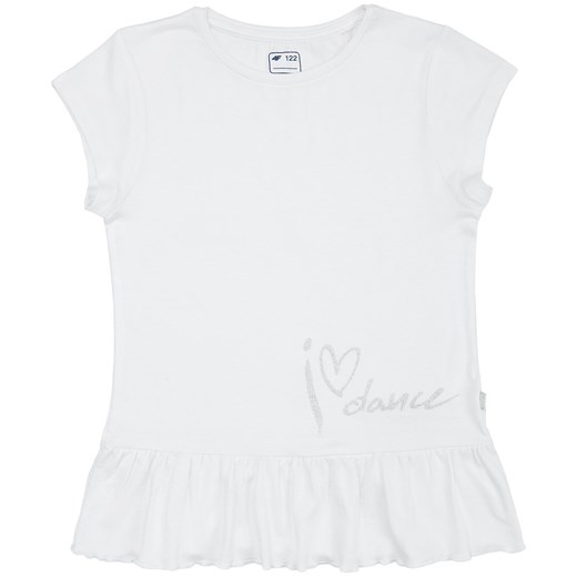 T-shirt dla małych dziewczynek JTSD302 - biały szary   4F