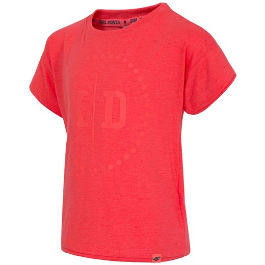 T-shirt dla małych dziewczynek JTSD102 - neon koral  pomaranczowy  4F