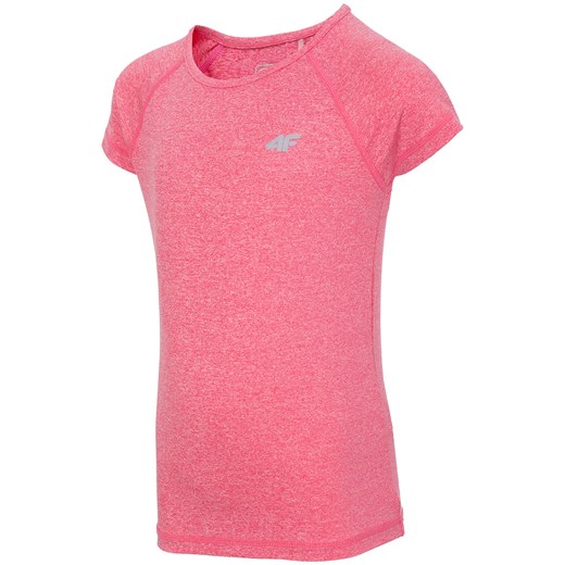 Koszulka sportowa dla małych dziewczynek JTSD300Z - róż melanż rozowy 4f Junior  4F