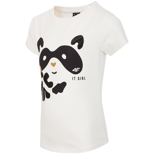 T-shirt dla małych dziewczynek JTSD106z - kremowa biel bialy 4f Junior  4F