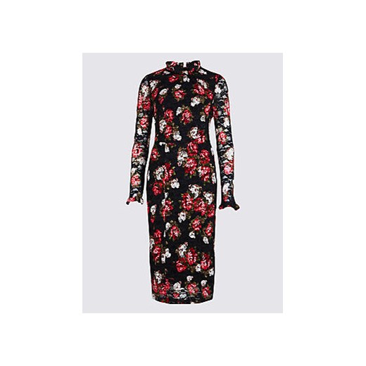 PLUS Floral Lace Bodycon Midi Dress  czerwony Marks & Spencer  Marks&Spencer
