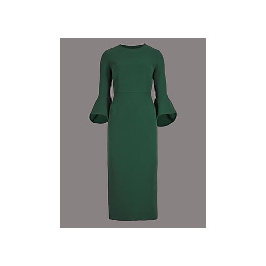 Flared Sleeve Bodycon Midi Dress  zielony Marks & Spencer  Marks&Spencer
