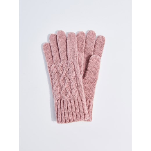 Mohito - Wełniane rękawiczki z warkoczowym splotem - Różowy bezowy Mohito S 
