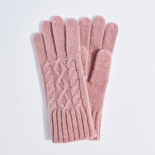 Mohito - Wełniane rękawiczki z warkoczowym splotem - Różowy Mohito bezowy L 