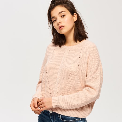 Sinsay - Krótki luźny sweter - Różowy Sinsay bezowy L 