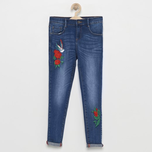 Reserved - Przecierane jeansy z kwiatowym haftem - Granatowy  Reserved 134 