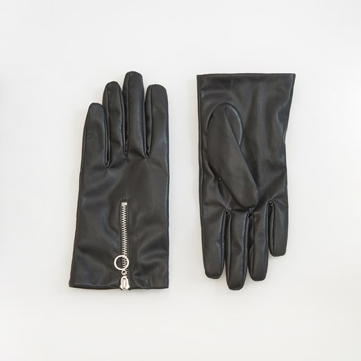 Reserved - Rękawiczki z eko skóry - Czarny szary Reserved S 