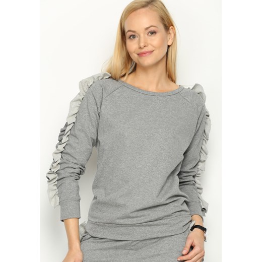 Szara Bluza Fancy Sleeves   uniwersalny promocyjna cena Born2be Odzież 