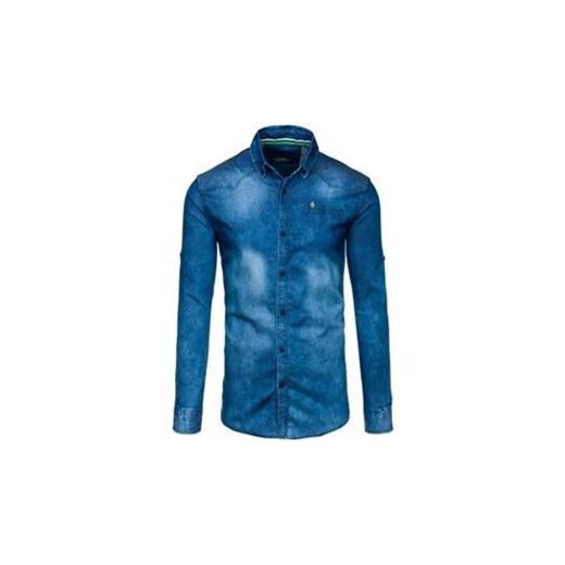 Koszula męska jeansowa z długim rękawem niebieska Denley 0321-1