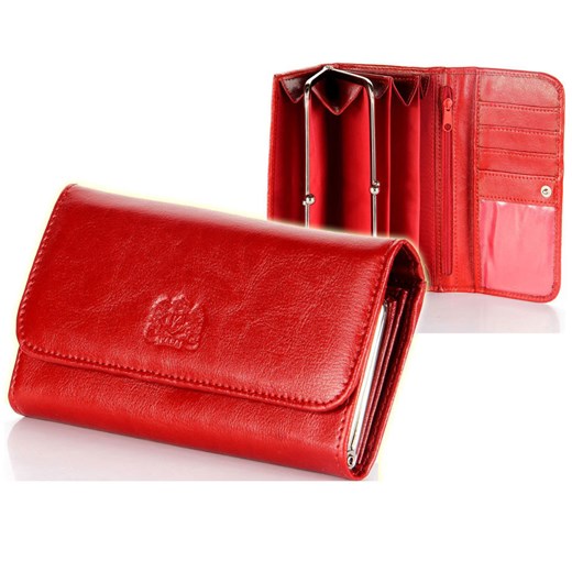 P14 czerwony portfel skórzany damski