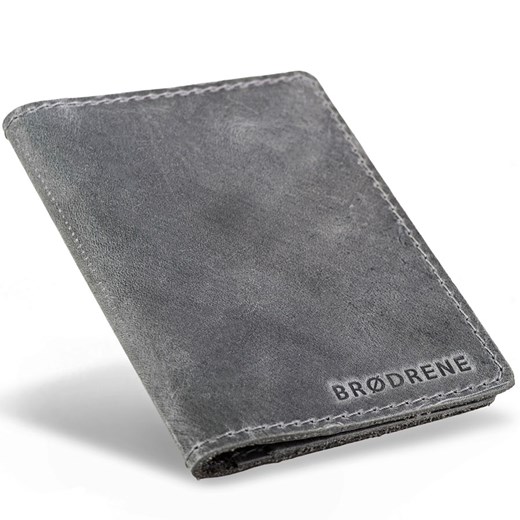 Skórzany cienki portfel slim wallet BRODRENE SW01 szary