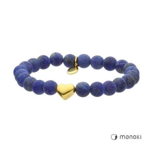 Bransoletka z naturalnych matowych kamieni - lapis lazuli z sercem w kolorze 14k zĹ‚ota 77-BA385GL