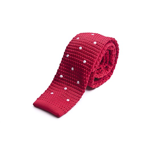 Krawat knit czerwony w białe kropki Alties czerwony  Recenogi.pl