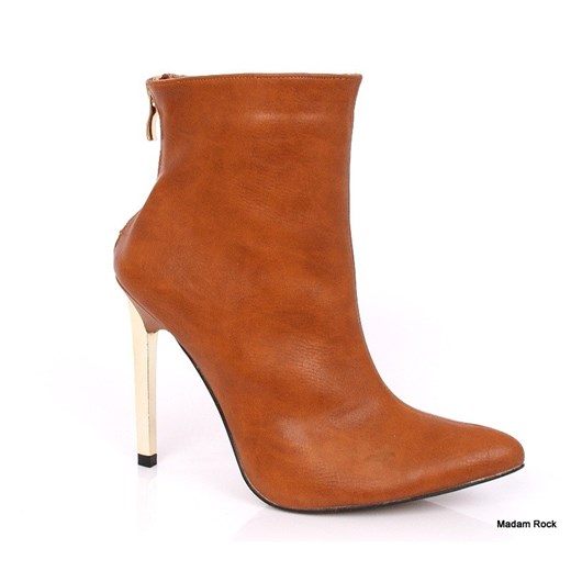 Botki w szpic ze złotym obcasem camel brazowy  41 MadamRock