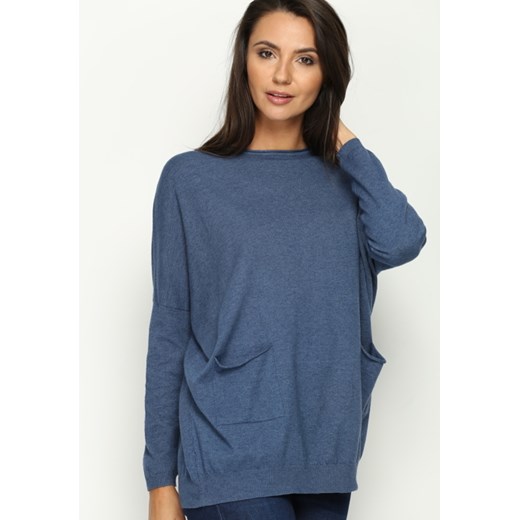 Niebieski Sweter Simply Pockets niebieski uniwersalny wyprzedaż Born2be Odzież