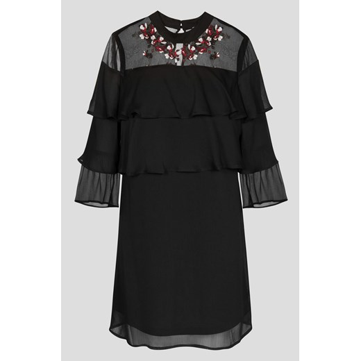 Sukienka z falbanami i haftem czarny ORSAY 40 orsay.com