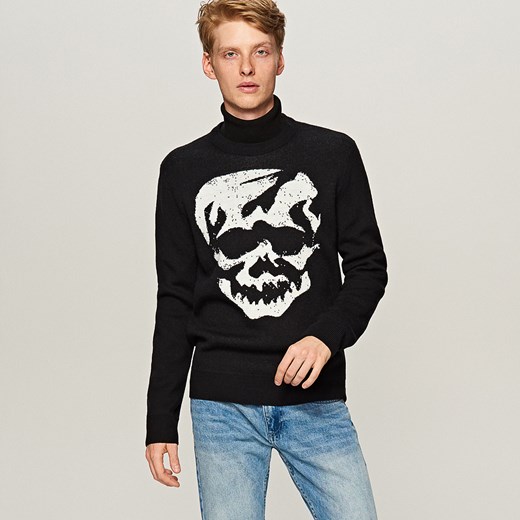 Reserved - Sweter z czaszką na halloween - Czarny czarny Reserved S 