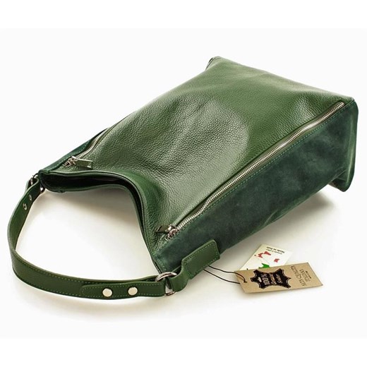 ESTELLA Skórzana torebka włoska na ramię MAZZINI – zielona Mazzini zielony One Size merg.pl