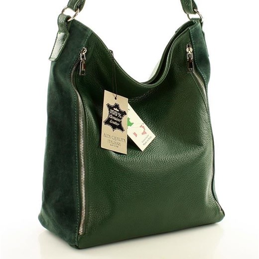 ESTELLA Skórzana torebka włoska na ramię MAZZINI – zielona zielony Mazzini One Size merg.pl