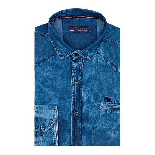 Koszula męska jeansowa z długim rękawem granatowo-niebieska Denley 702 Denley.pl  M okazja Denley 
