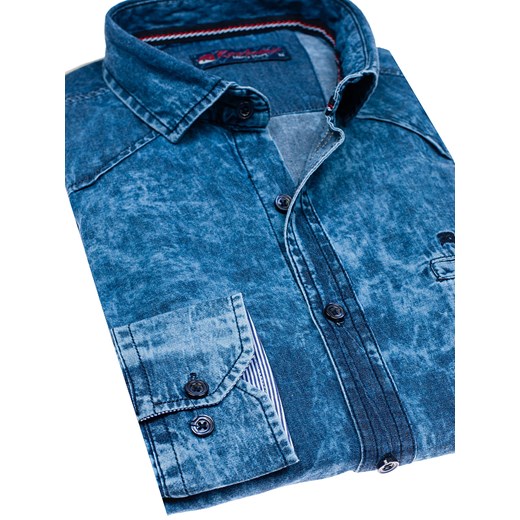 Koszula męska jeansowa z długim rękawem granatowo-niebieska Denley 702 Denley.pl  L okazja Denley 
