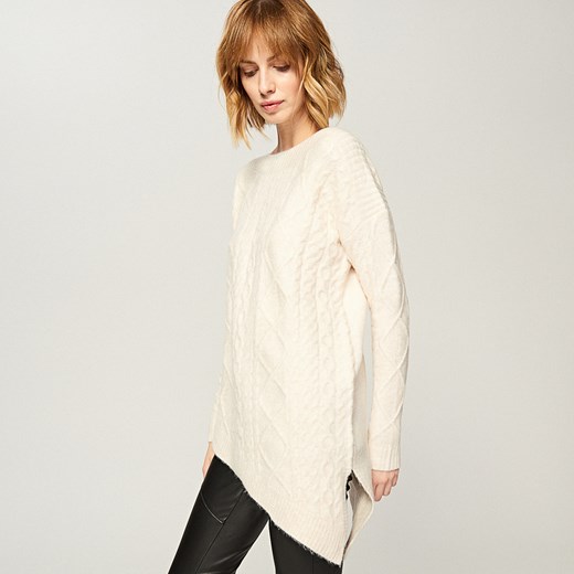 Reserved - Asymetryczny długi sweter - Kremowy bezowy Reserved L 
