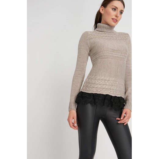 Sweter z koronkową wstawką bezowy ORSAY S orsay.com