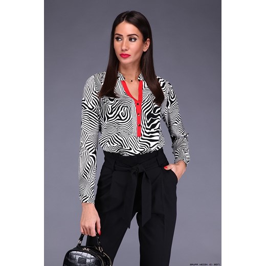 bluzka damska la blanche ** koszula w biało czarny print+ czerwona lamówka La Blanche czarny XS LUXURYONLINE