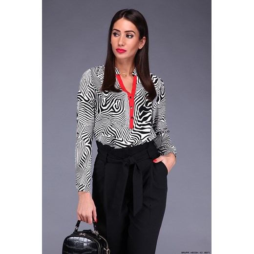 bluzka damska la blanche ** koszula w biało czarny print+ czerwona lamówka La Blanche S LUXURYONLINE