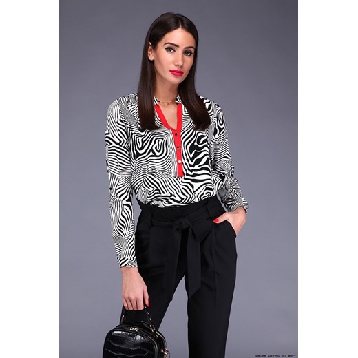 bluzka damska la blanche ** koszula w biało czarny print+ czerwona lamówka La Blanche M LUXURYONLINE